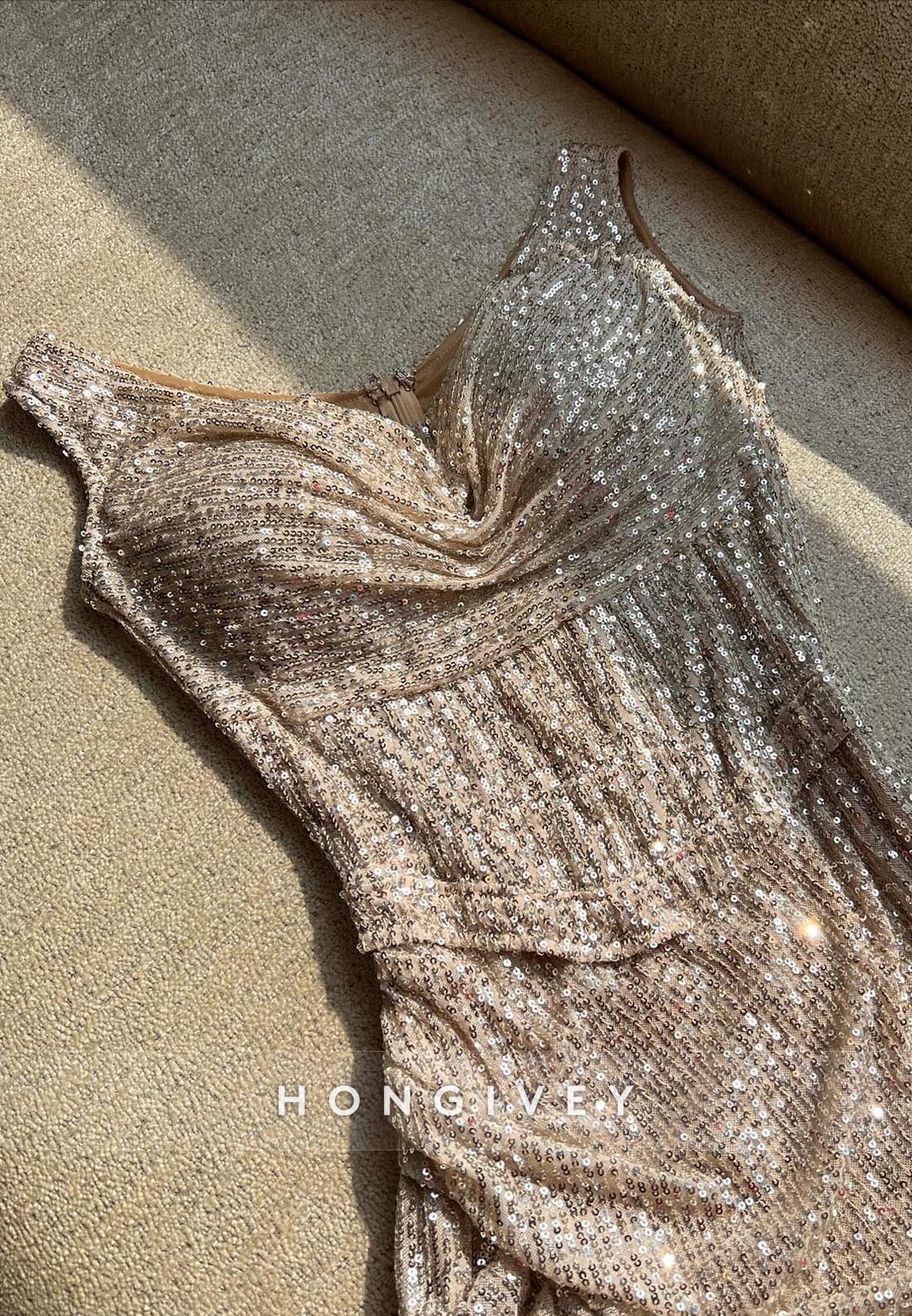 Sheath Mini V Neck Glitter Party Dress Regular Straps Pleated Homecoming Dresses