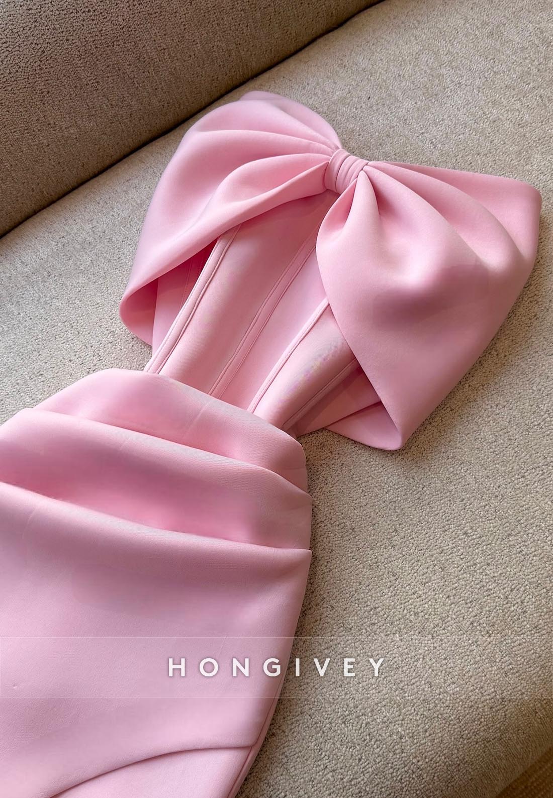 Pink Bowknot Sheath Off the Shoulder Party Dresses Pleated Short Satin Homecoming Dresses