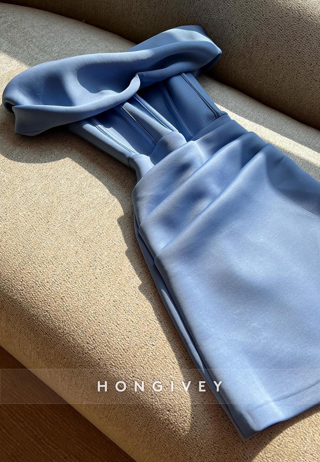 Off the Shoulder Satin Pleated Party Dresses Sheath Simple Short Homecoming Dresses