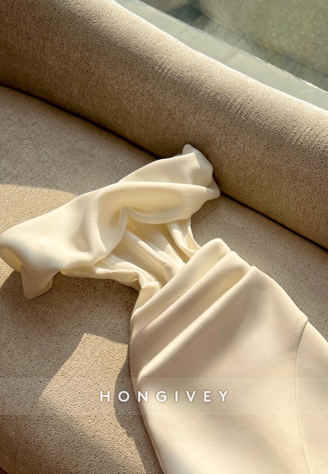 Simple Sheath Short Party Dresses Off the Shoulder Satin Pleated Party Dresses