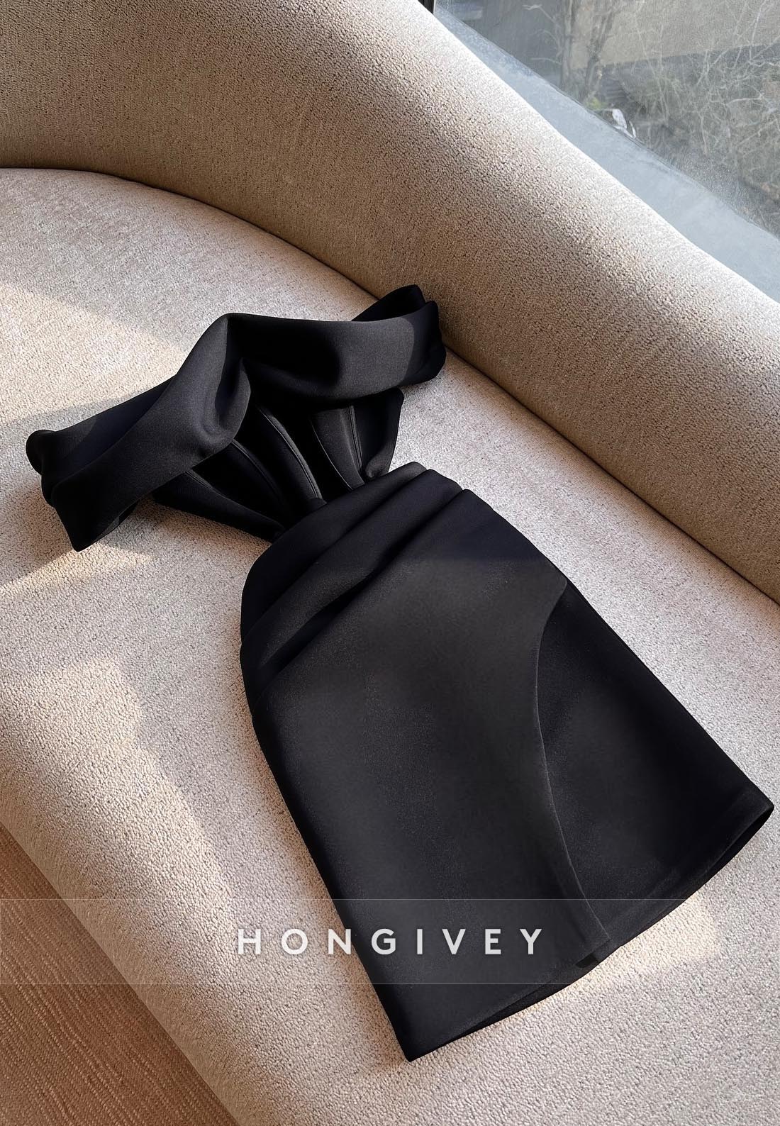 Simple Sheath Short Party Dresses Off the Shoulder Satin Pleated Party Dresses