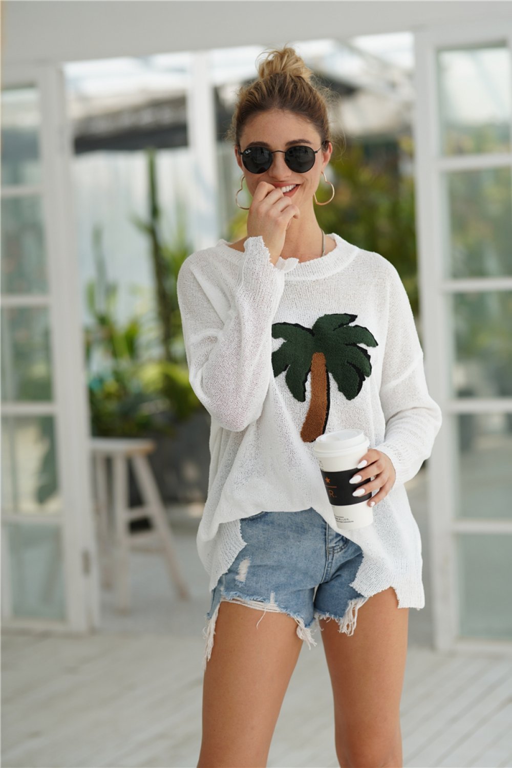 Coconut Palm Drop Shoulder Sweater for Effortless Style
