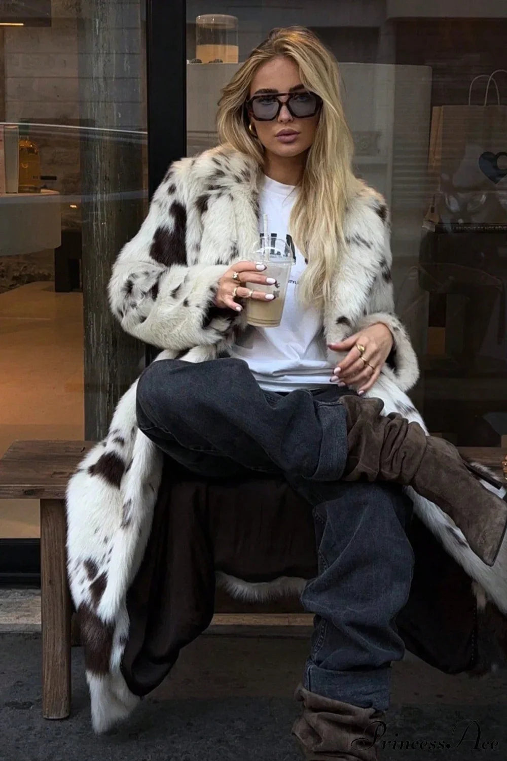 Color Block Animal Print Faux Fur Overcoat for Chic Style