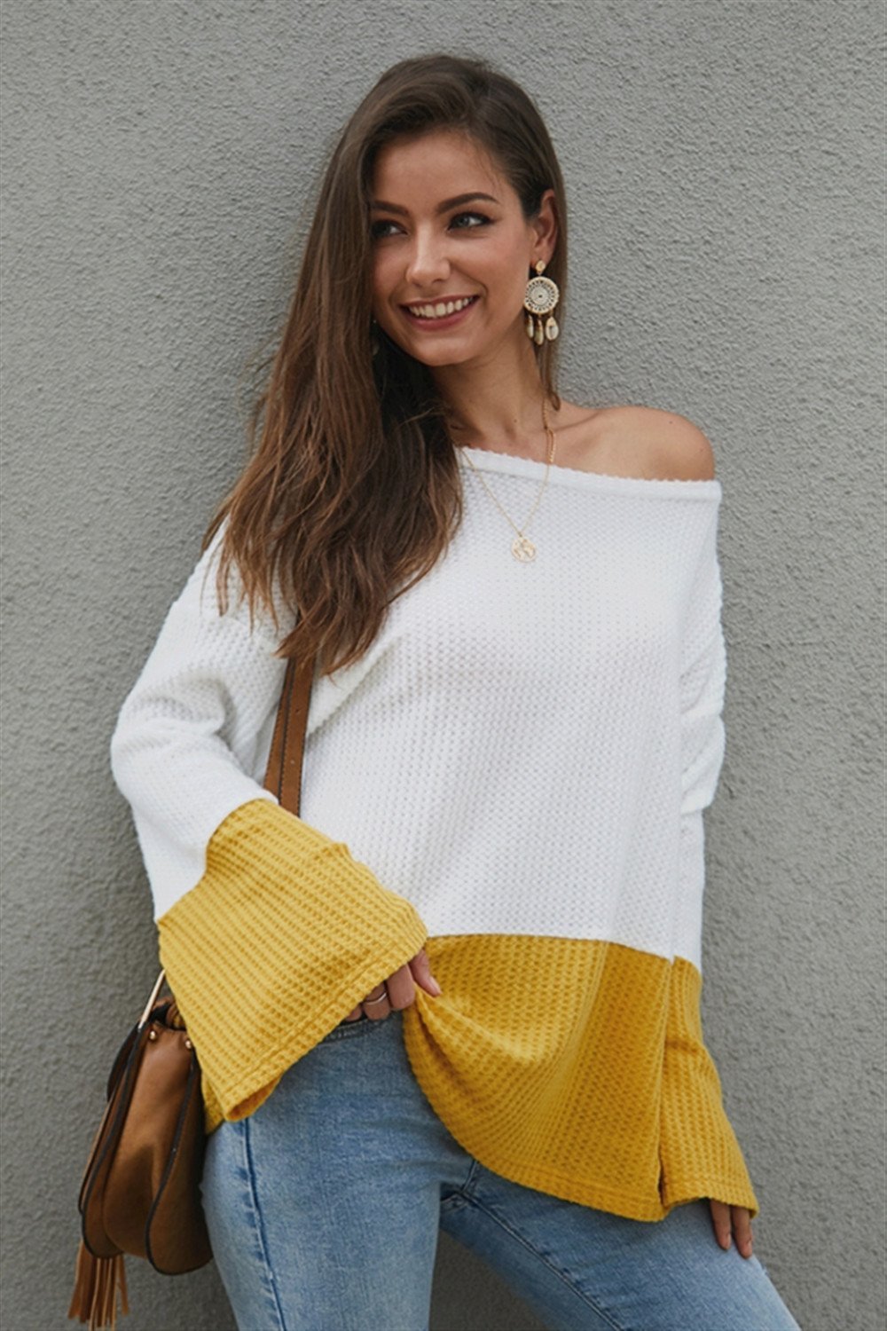 Color Block Flare Sleeve Sweater for Effortless Style