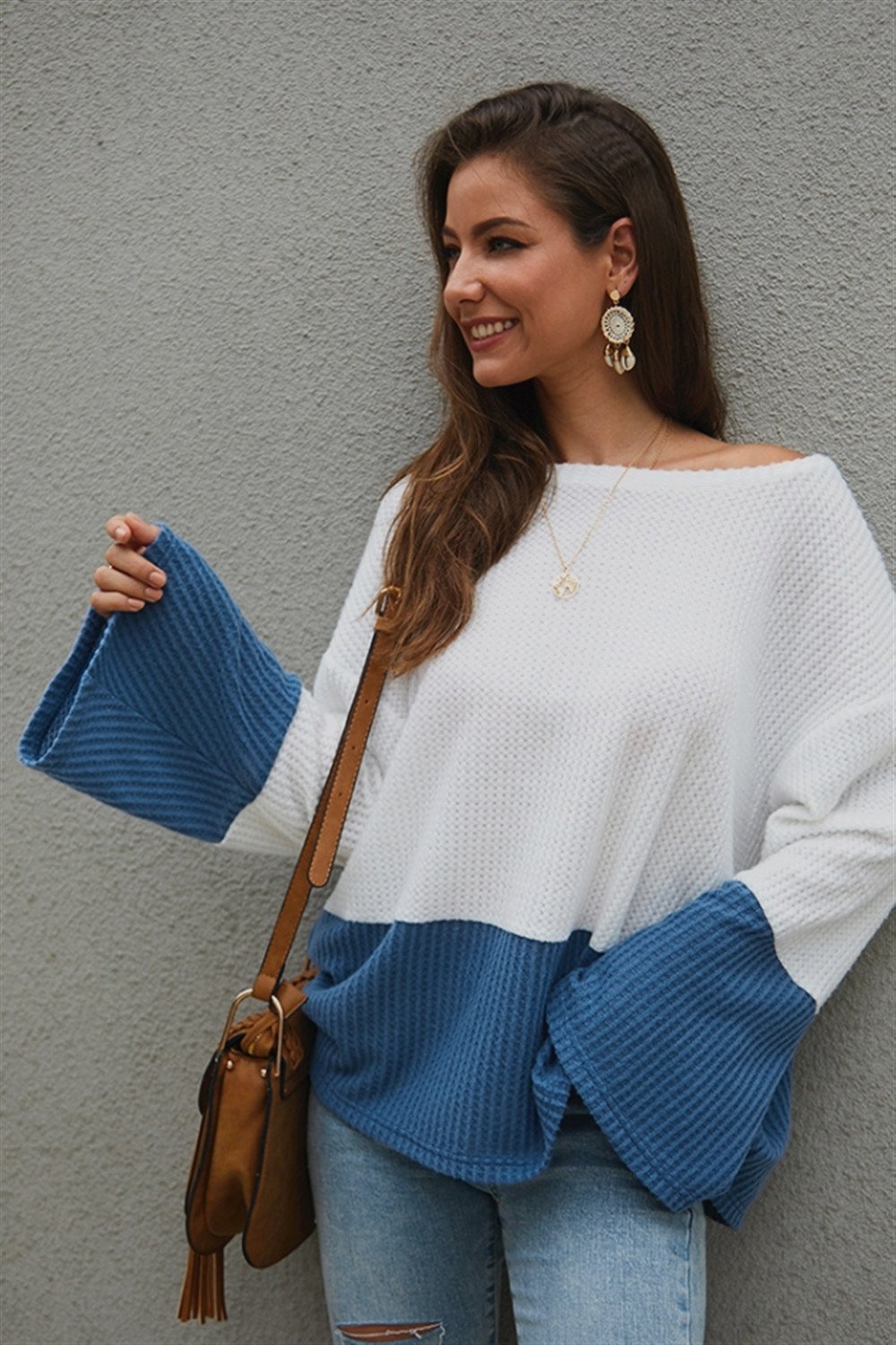 Color Block Flare Sleeve Sweater for Effortless Style