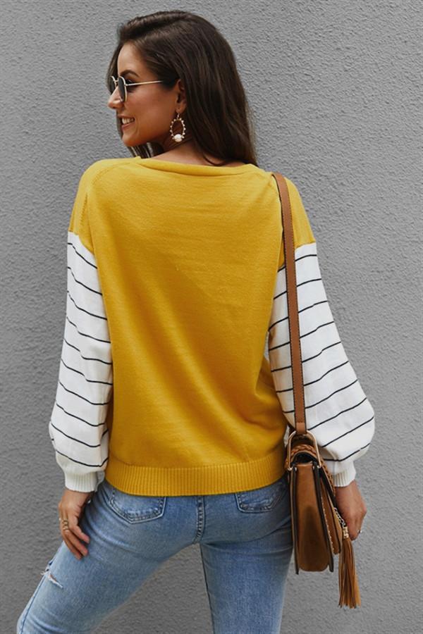 Color Block Lantern Sleeve Sweater for Effortless Style
