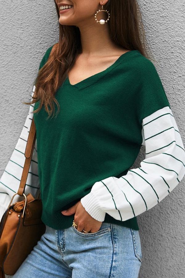 Color Block Lantern Sleeve Sweater for Effortless Style