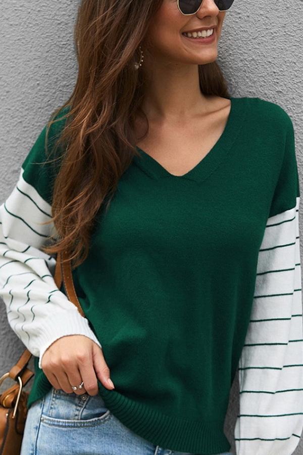 Color Block Lantern Sleeve Sweater for Effortless Style