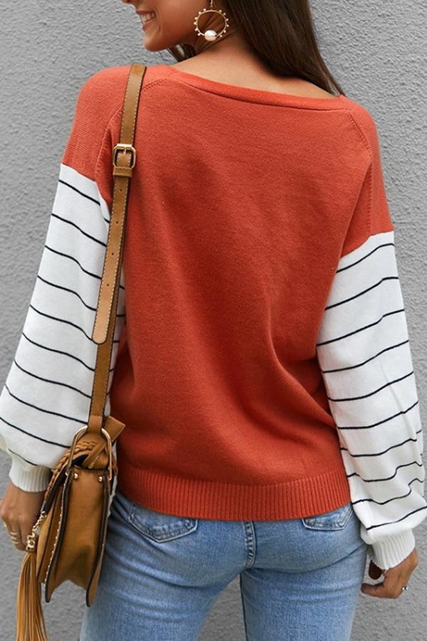 Color Block Lantern Sleeve Sweater for Effortless Style