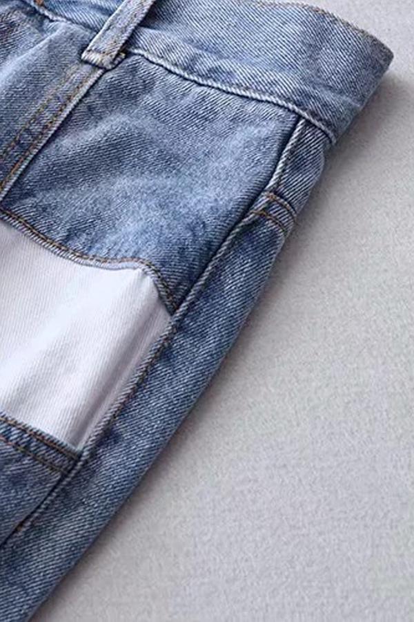 Color Block Pocket Loose Jeans