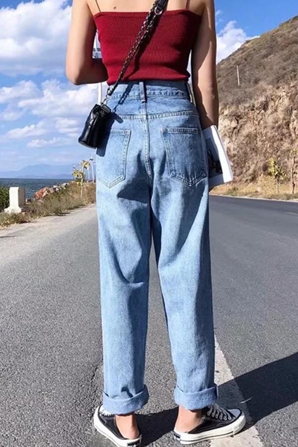 Color Block Pocket Loose Jeans