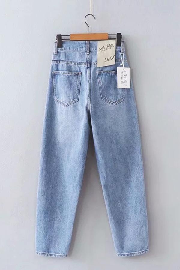 Color Block Pocket Loose Jeans