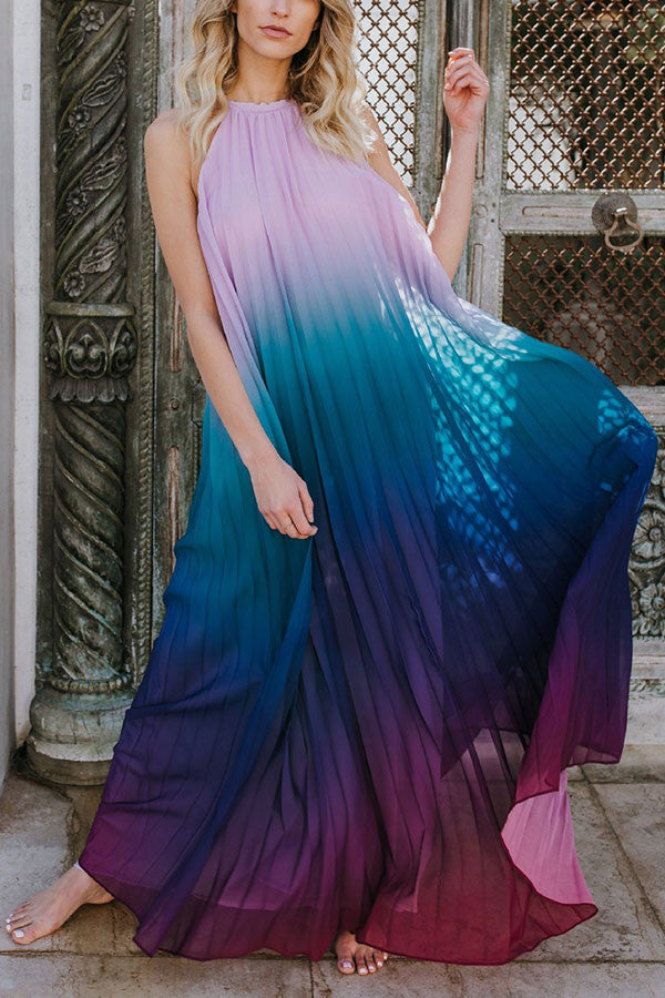 Gradient Color Halter Maxi Dress - Mislish