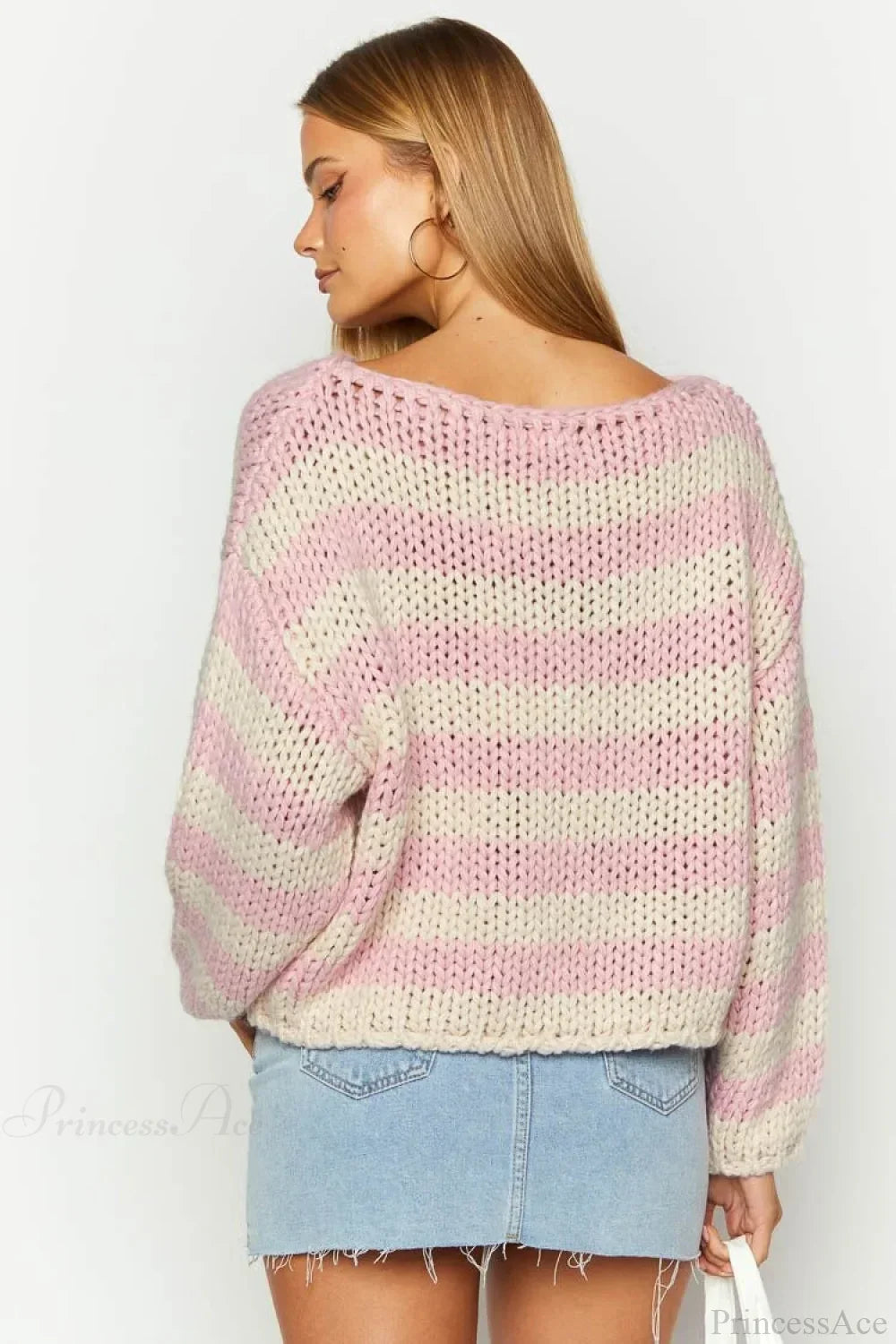 Colorblock Off-the-shoulder Stripe Casual Loose Sweater 5