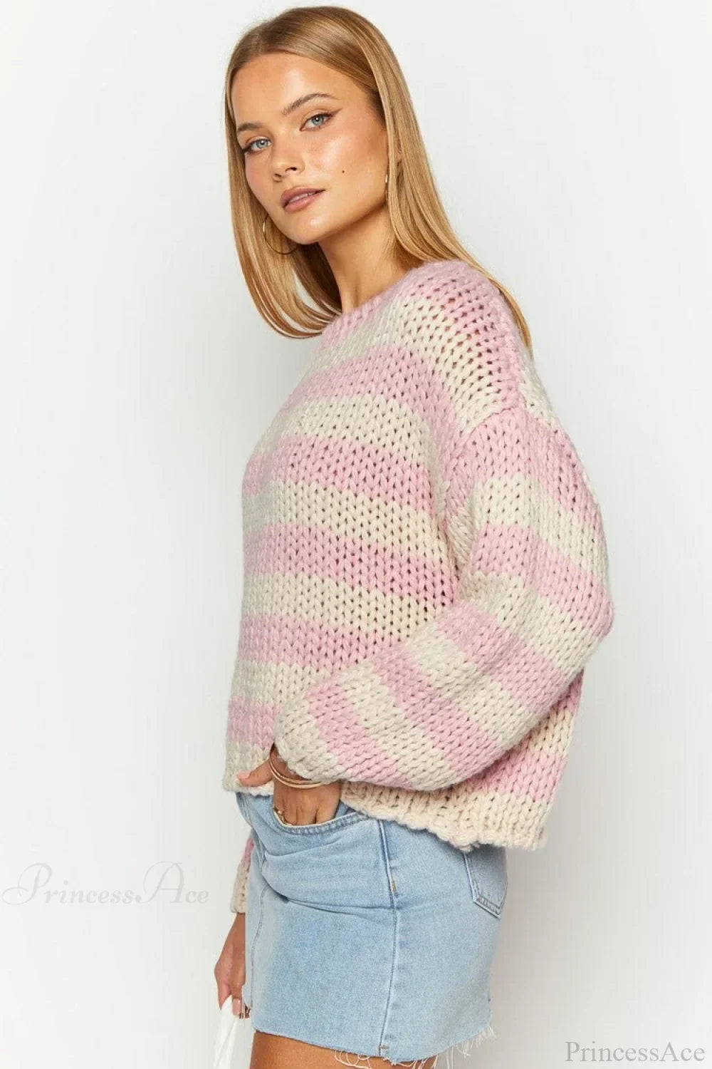Colorblock Off-the-shoulder Stripe Casual Loose Sweater 4