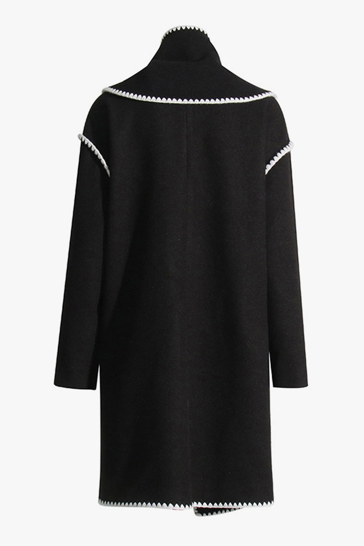 Contrast Embroidered Wool Blend Oversized Wrap Coat