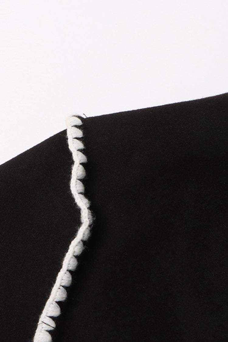 Contrast Embroidered Wool Blend Oversized Wrap Coat