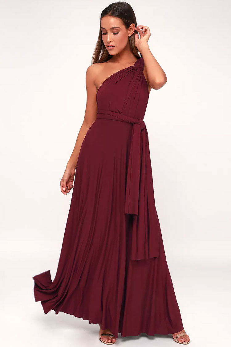 Convertible High Waist A-Line Infinity Maxi Bridesmaid Dress - Burgundy - Fashionpara