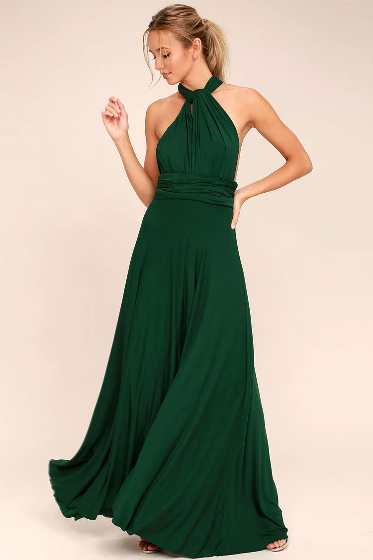 Convertible High Waist A-Line Infinity Maxi Bridesmaid Dress - Emerald Green - Fashionpara