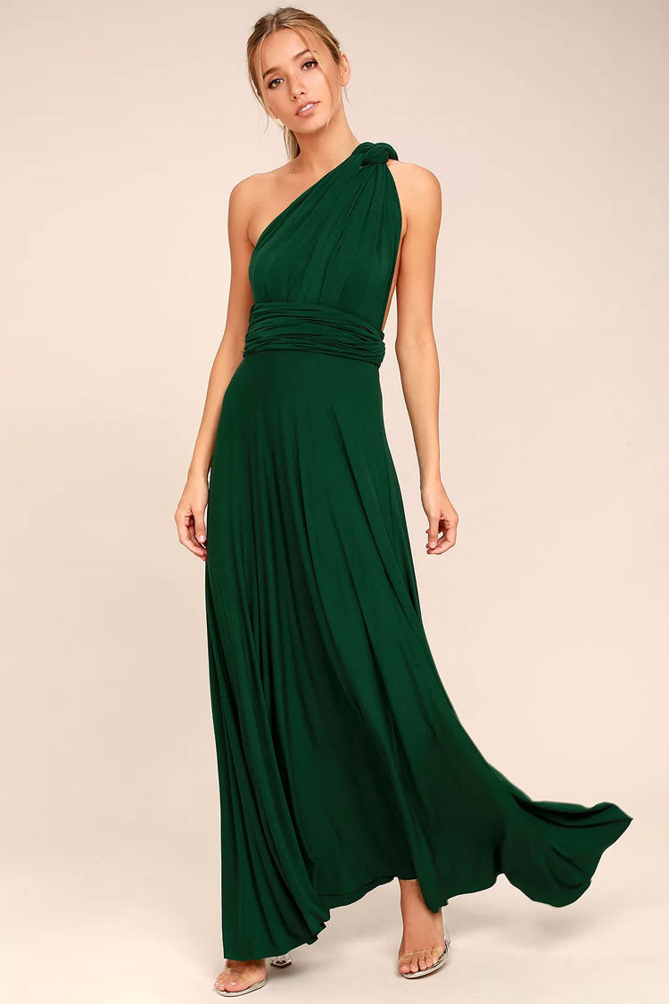 Convertible High Waist A-Line Infinity Maxi Bridesmaid Dress - Emerald Green - Fashionpara