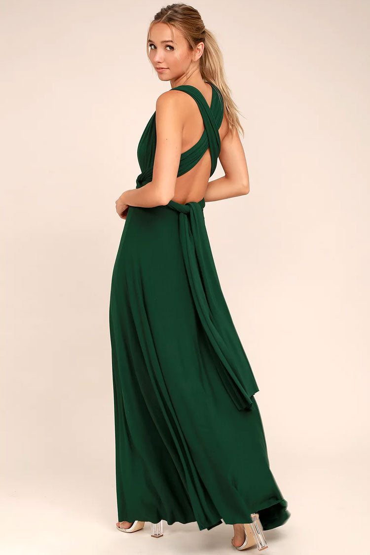 Convertible High Waist A-Line Infinity Maxi Bridesmaid Dress - Emerald Green - Fashionpara