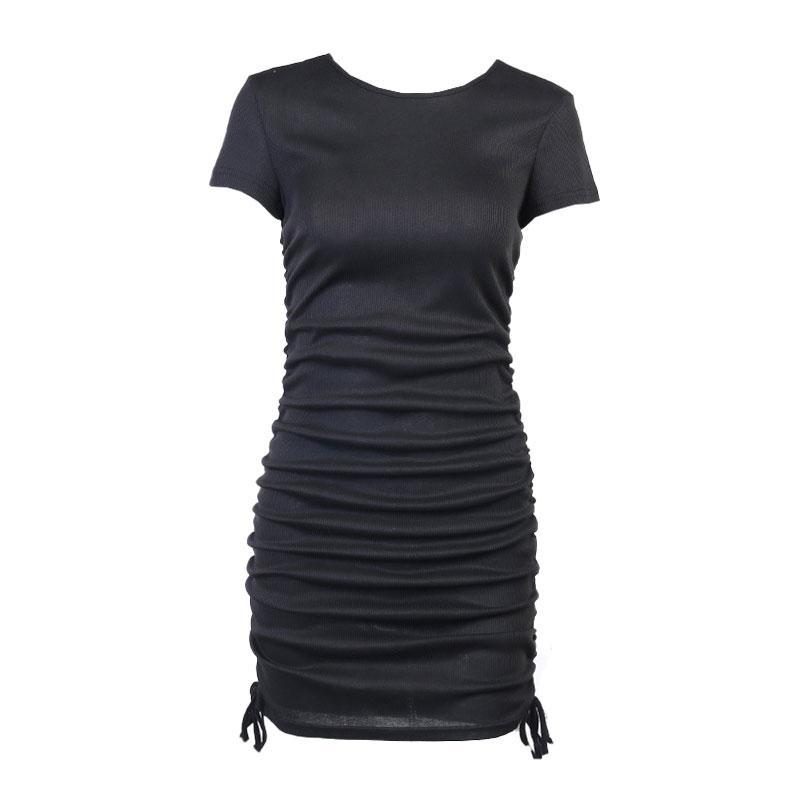 Ribbed Knit Drawstring Ruched Short Sleeve Mini Dress 3