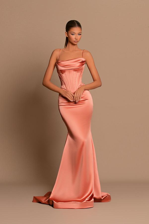 Coral Spaghetti-Straps Prom Dress Mermaid Sleeveless - Fashionpara