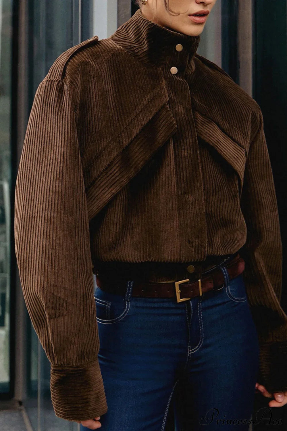 Elegant Corduroy Biker Coat for Casual Chic Style