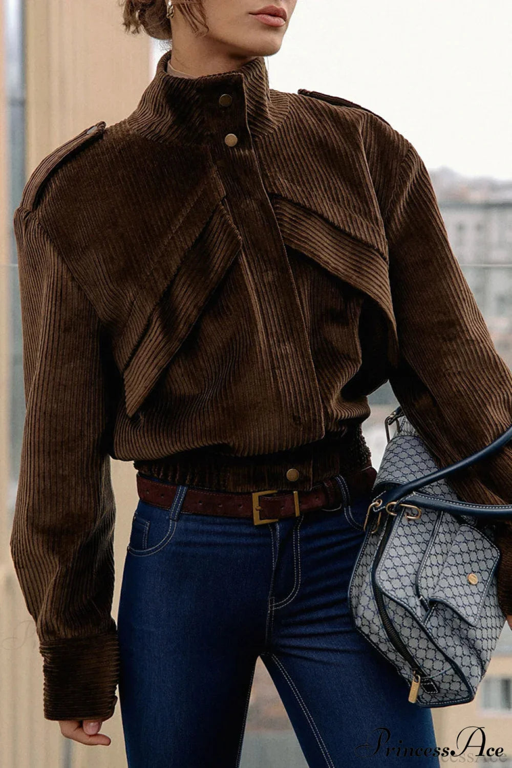 Corduroy Biker Style Casual Coat