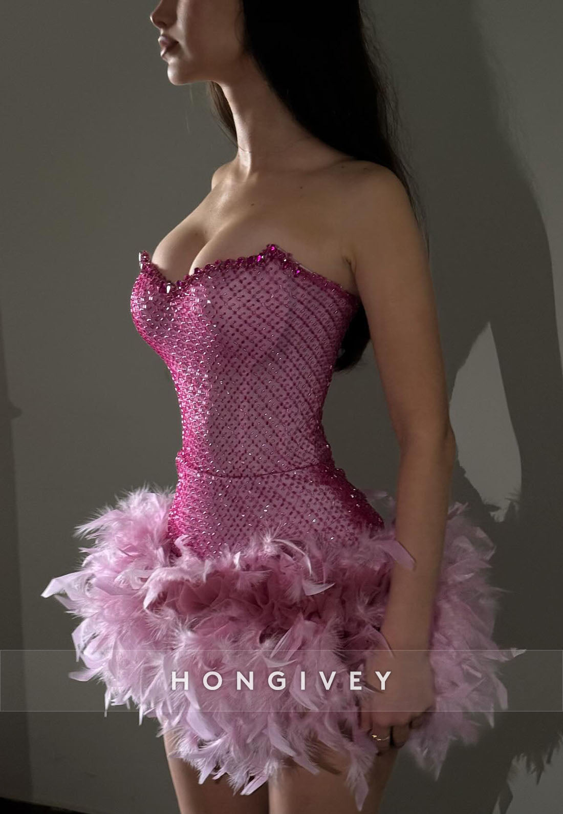 Feather Homecoming Dresses Mini Sweetheart Beading Party Dresses