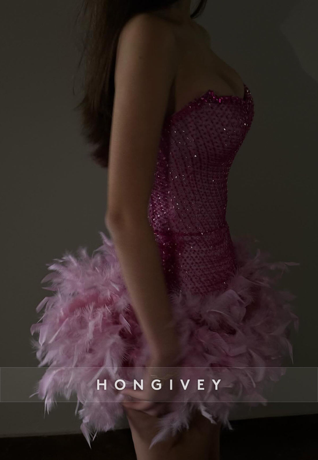 Feather Homecoming Dresses Mini Sweetheart Beading Party Dresses