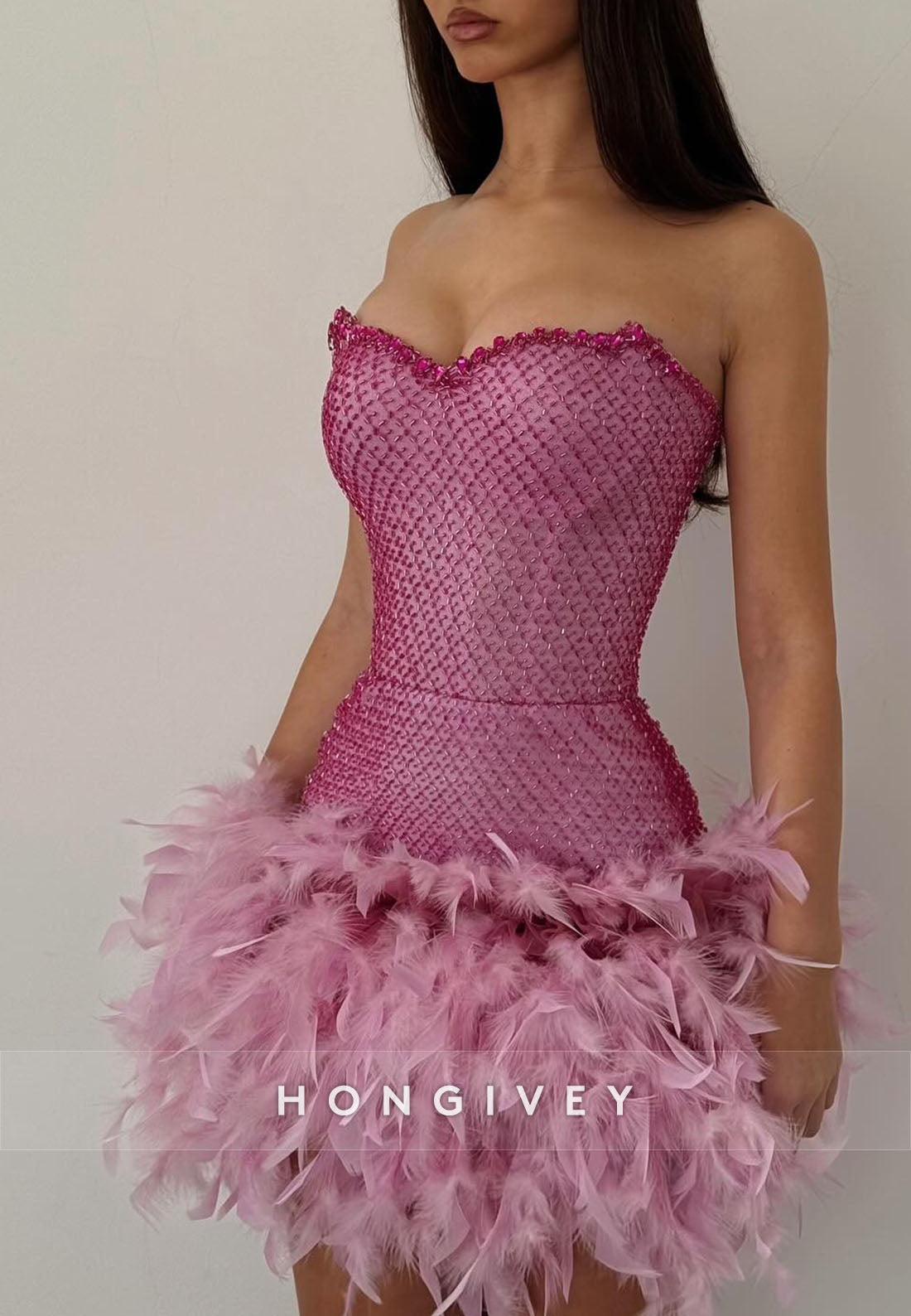 Feather Homecoming Dresses Mini Sweetheart Beading Party Dresses