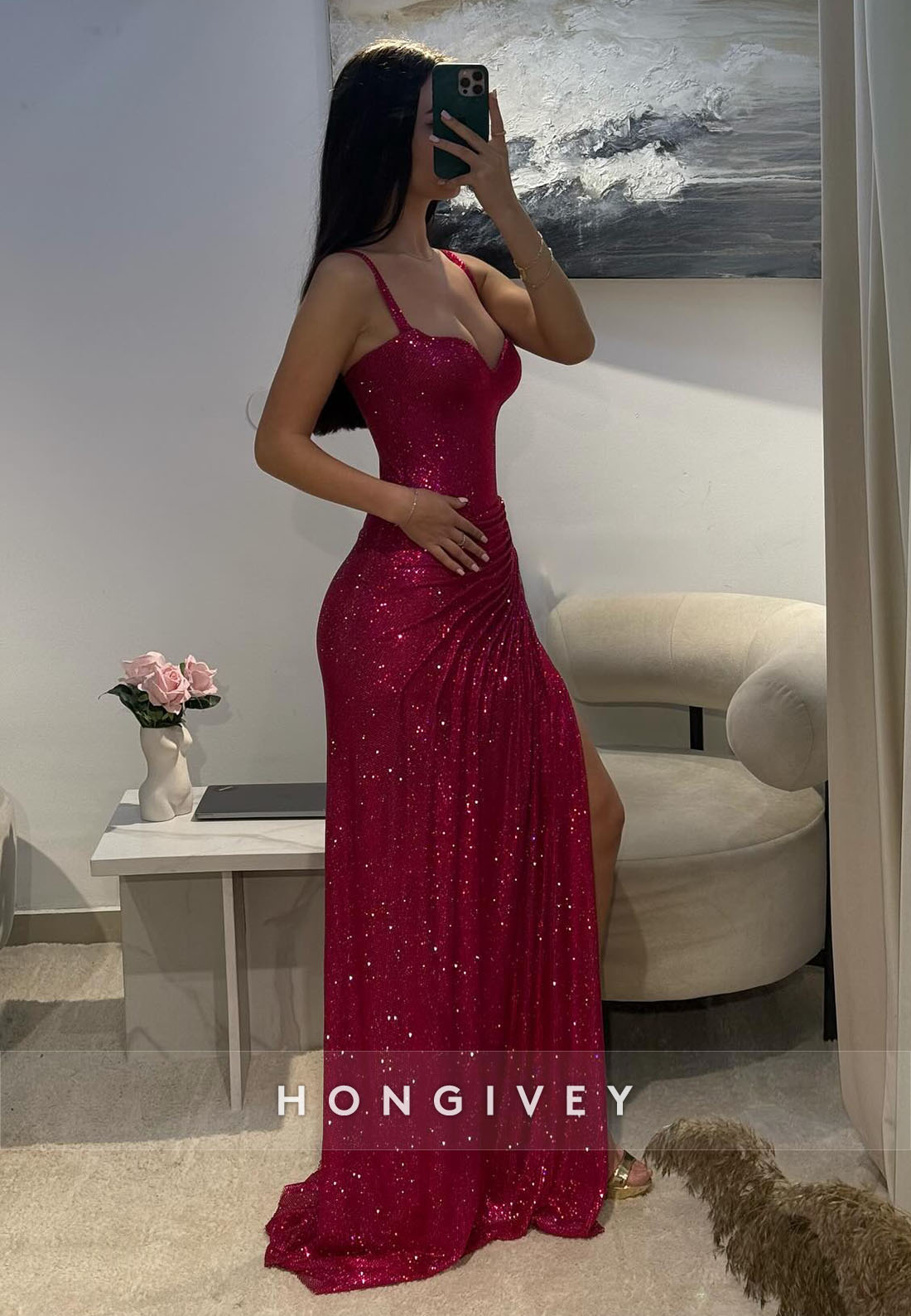 Sweetheart Glitter Evening Gown Regular Straps Floor-Length Pleated Sheath Formal Dresses