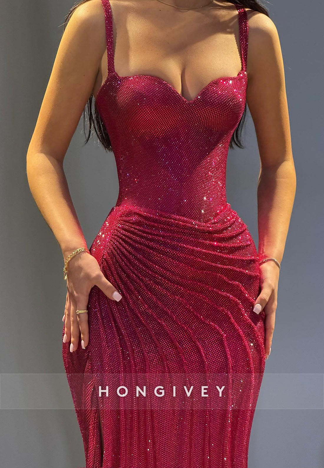 Sweetheart Glitter Evening Gown Regular Straps Floor-Length Pleated Sheath Formal Dresses