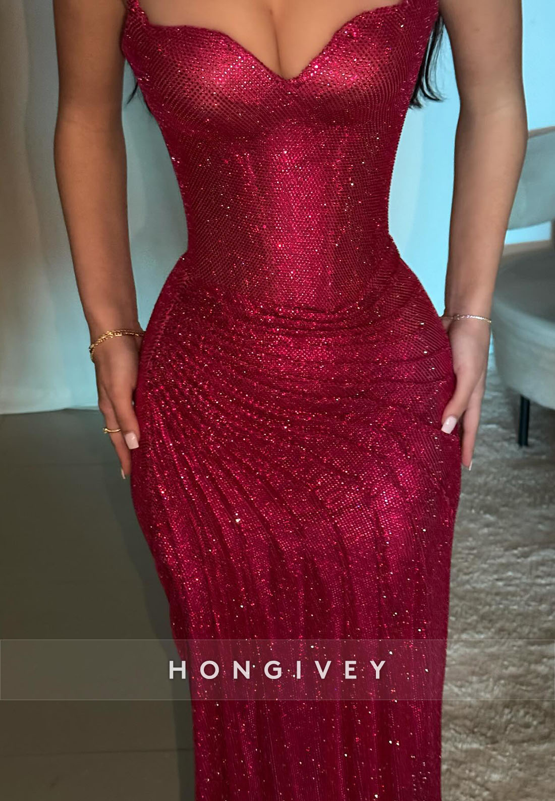 Sweetheart Glitter Evening Gown Regular Straps Floor-Length Pleated Sheath Formal Dresses