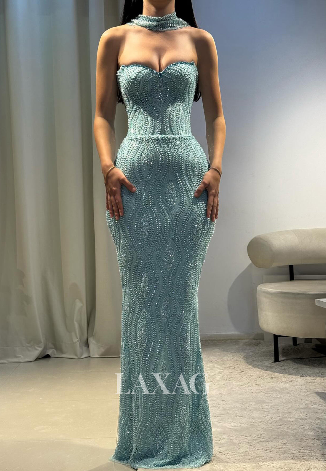 Sweetheart Pleated Fully Beaded Party Gowns Sleeveless Floor-Length Mermaid Prom Dress