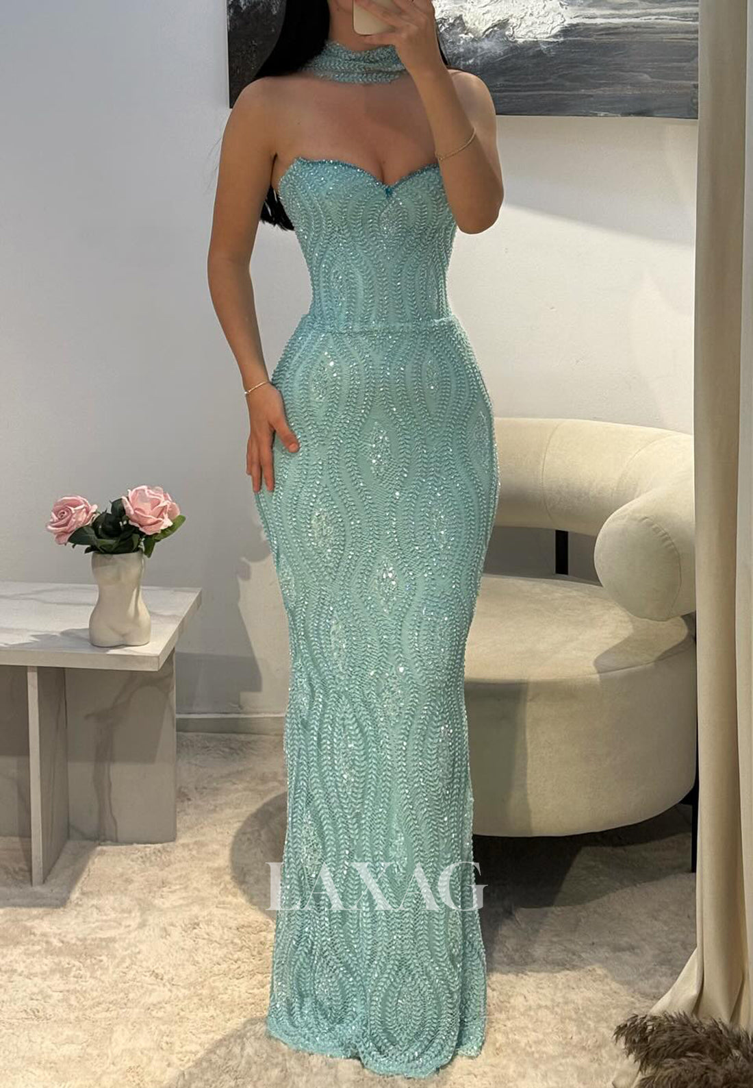 Sweetheart Pleated Fully Beaded Party Gowns Sleeveless Floor-Length Mermaid Prom Dress