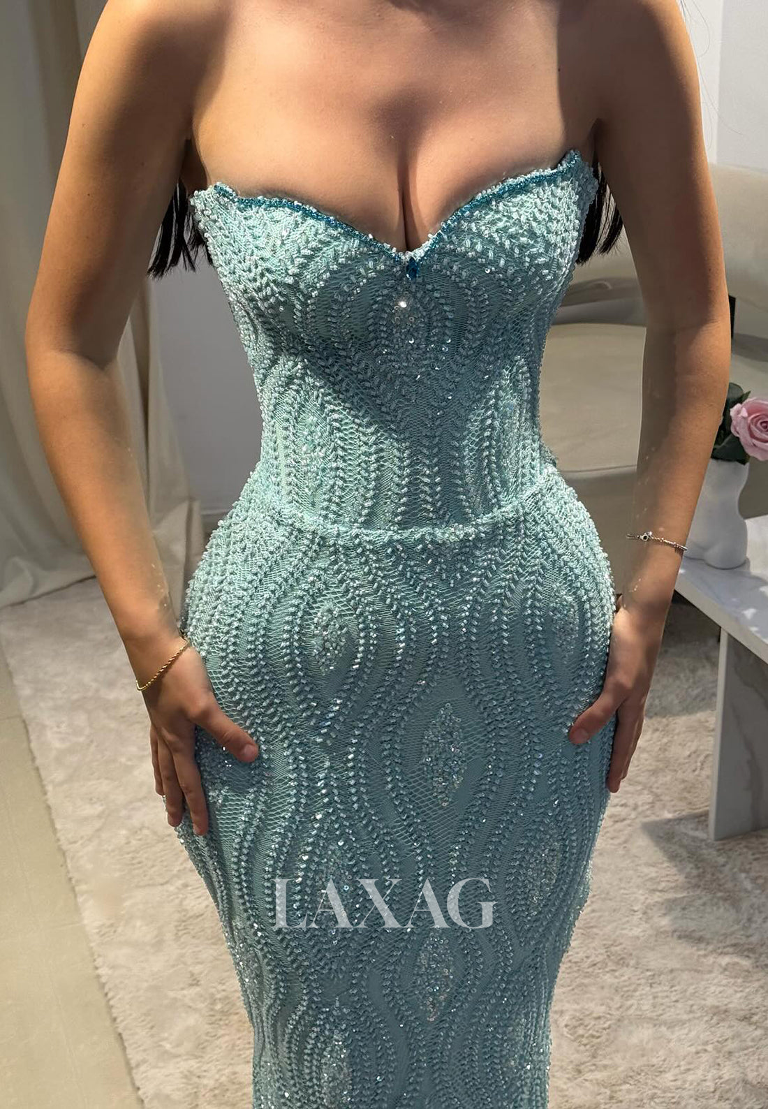 Sweetheart Pleated Fully Beaded Party Gowns Sleeveless Floor-Length Mermaid Prom Dress