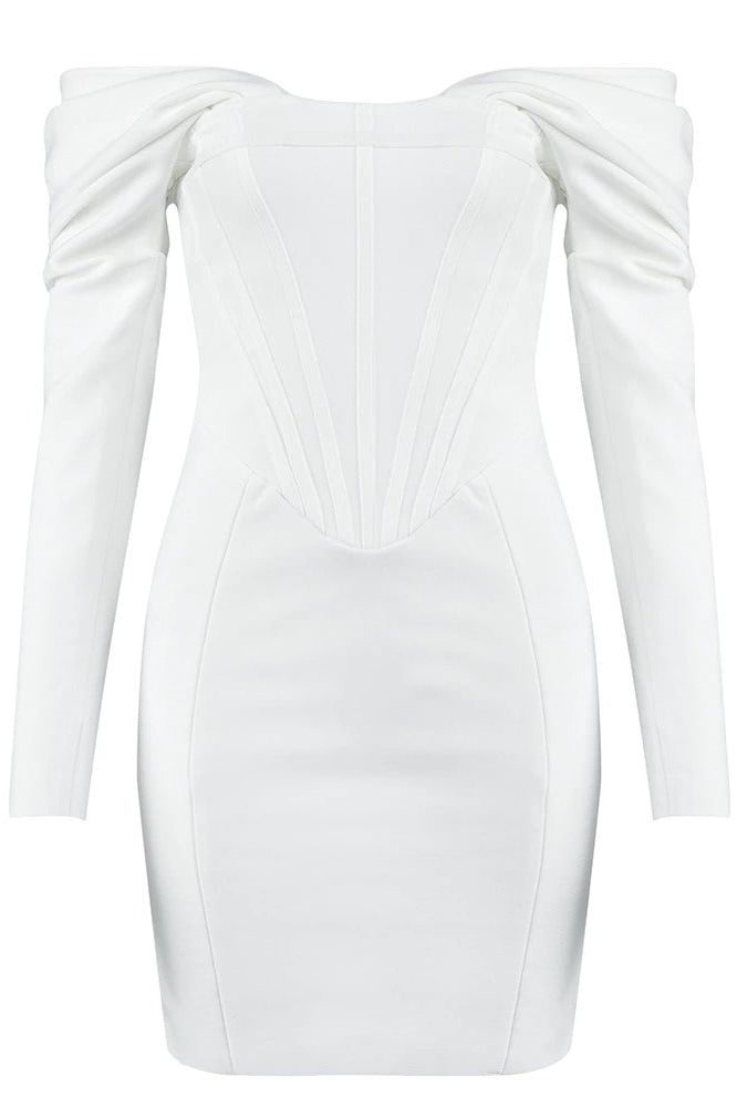 Cosmo Long Sleeve Bodycon Mini Dress - Pearl White - Fashionpara