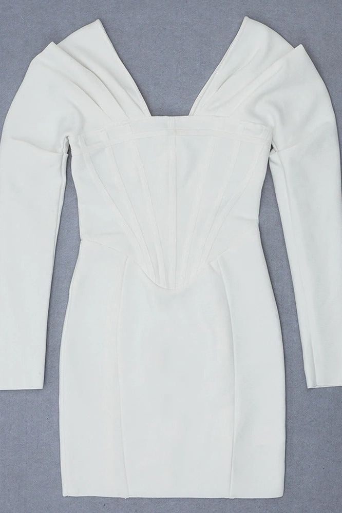 Cosmo Long Sleeve Bodycon Mini Dress - Pearl White - Fashionpara