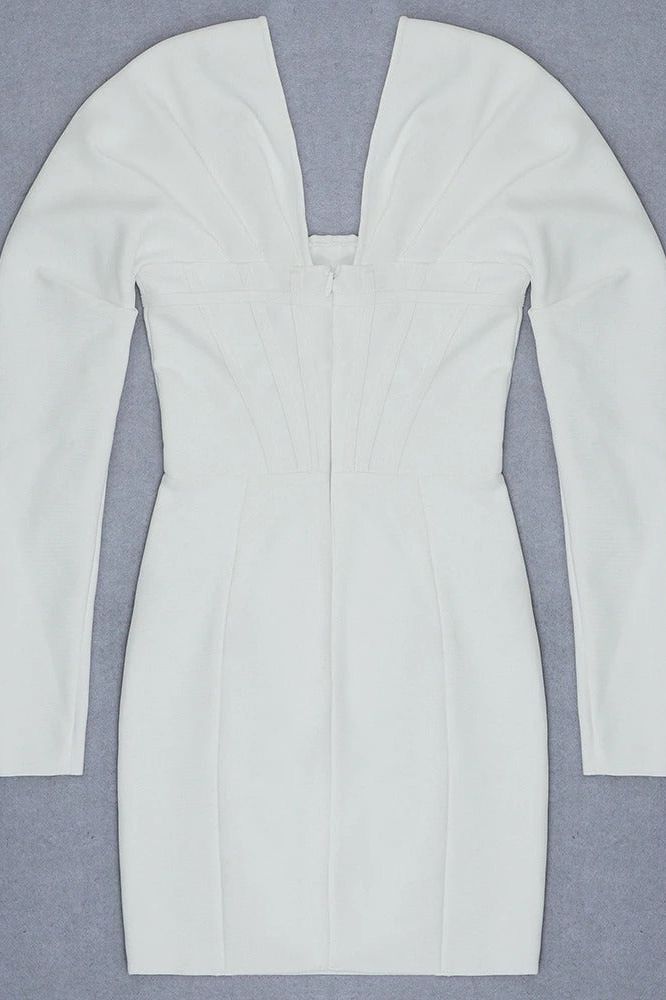 Cosmo Long Sleeve Bodycon Mini Dress - Pearl White - Fashionpara