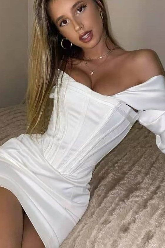 Cosmo Long Sleeve Bodycon Mini Dress - Pearl White - Fashionpara