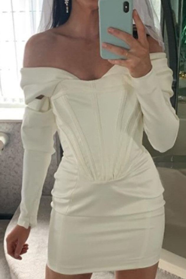 Cosmo Long Sleeve Bodycon Mini Dress - Pearl White - Fashionpara