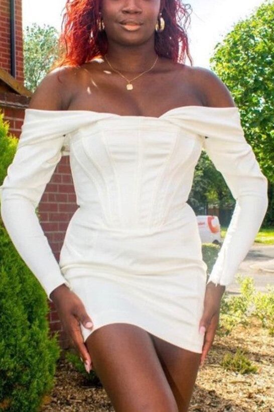 Cosmo Long Sleeve Bodycon Mini Dress - Pearl White - Fashionpara