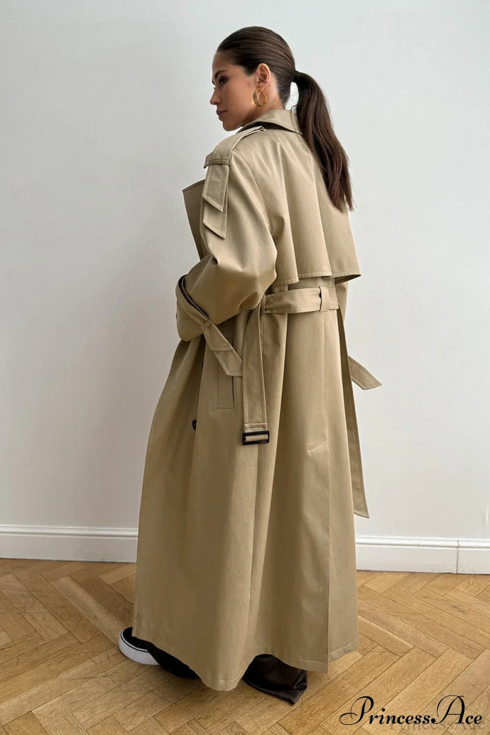 Elegant Cotton Belted Oversized Long Trench Overcoat
