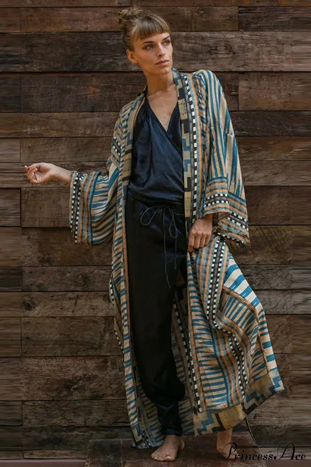 Cotton Floral Print Kimono Cover-up Blue / One Size bohodress-250126