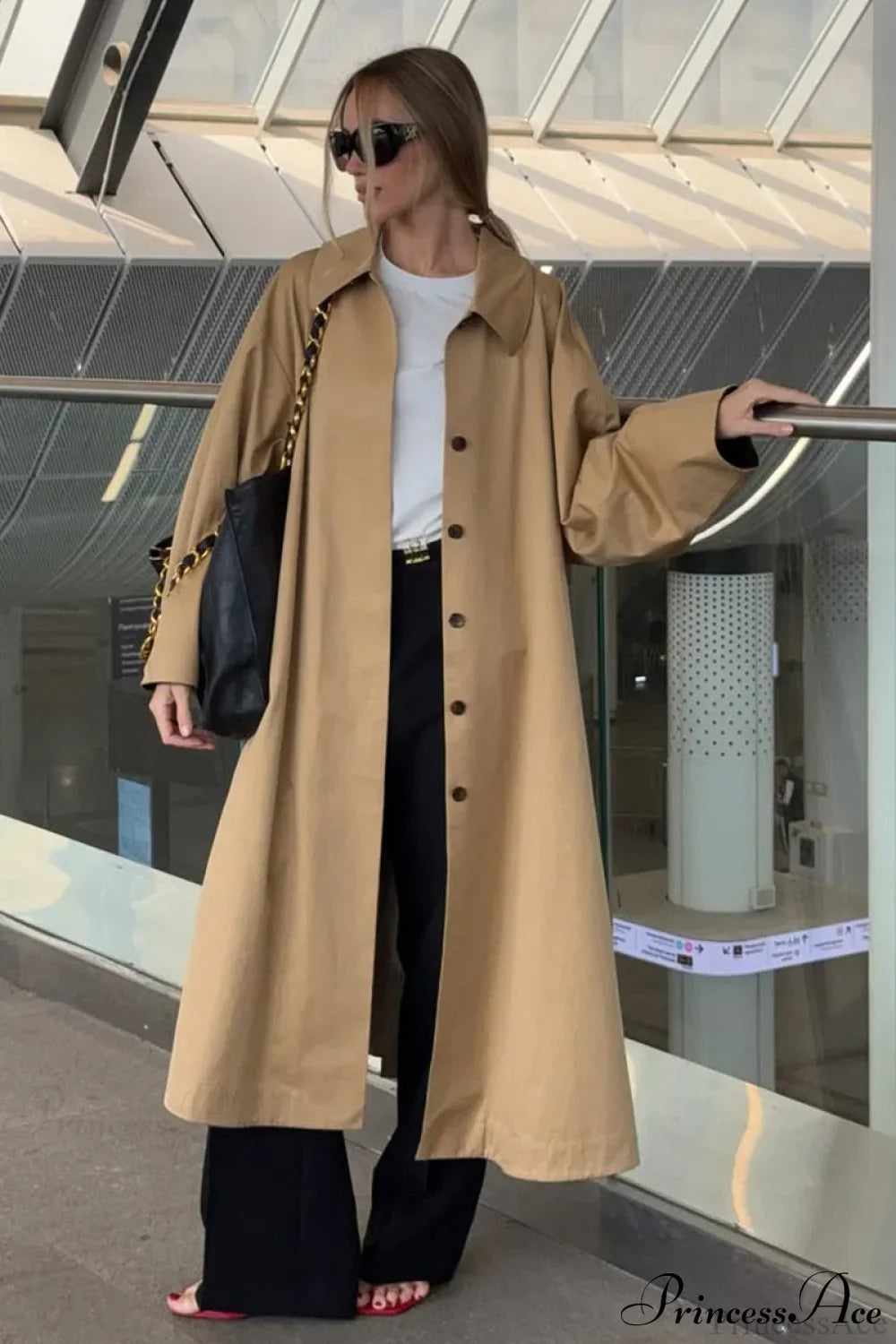 Cotton Lapel Single Breasted Long Loose Overcoat 2