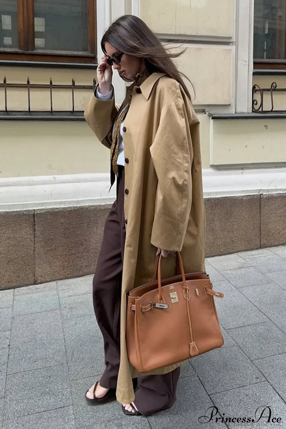 Cotton Lapel Single Breasted Long Loose Overcoat 4