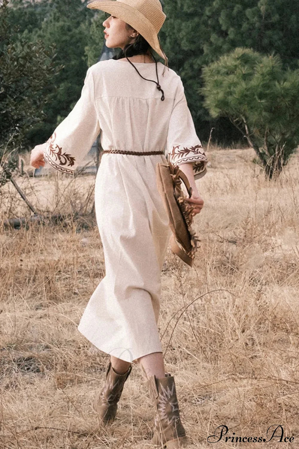 Cotton Linen Floral Boho Dress