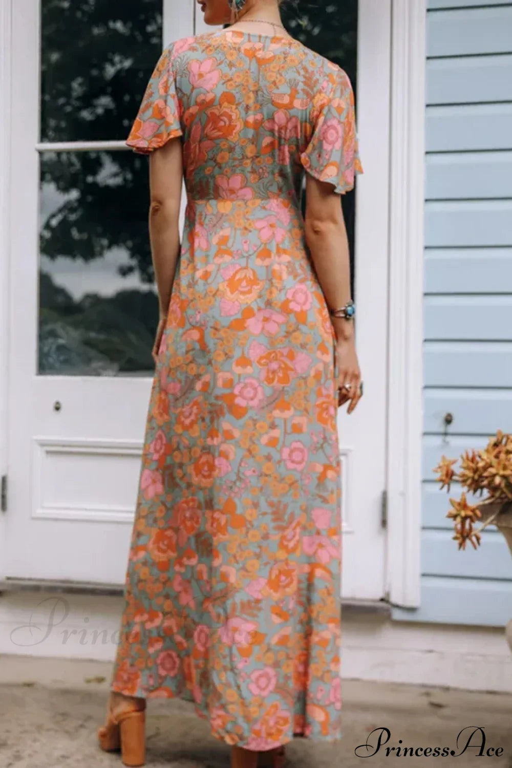 Cotton Orange Floral Boho Dress